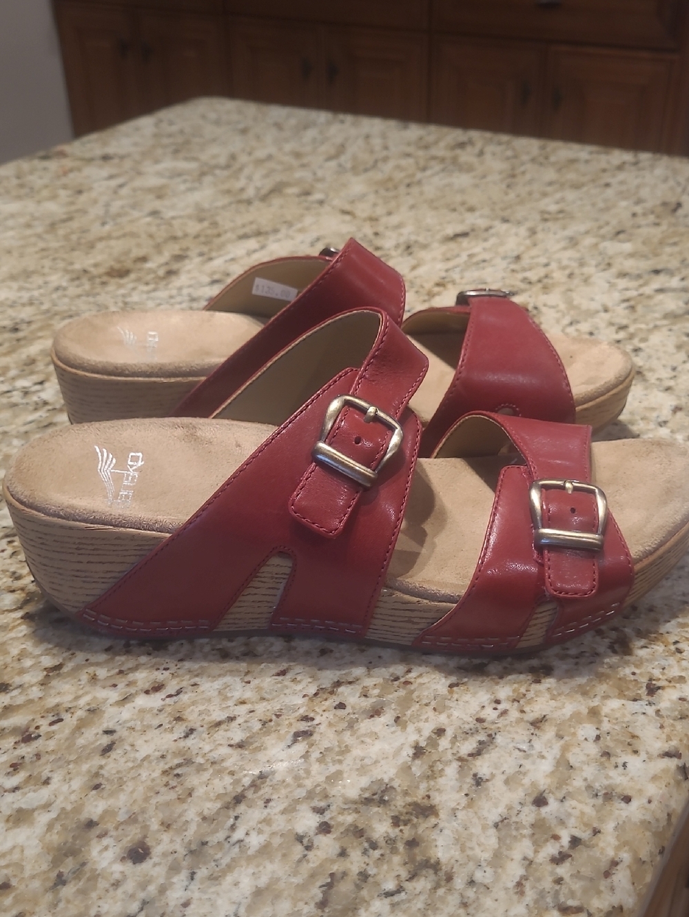 Dansko Women's Red Leather Two-Buckle Slide Sandals - Picture 2 of 4